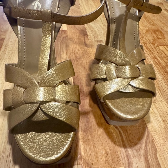 Saint Laurent Tribute Leather T-Strap Platform Sandals As Is 39 - Picture 3 of 10